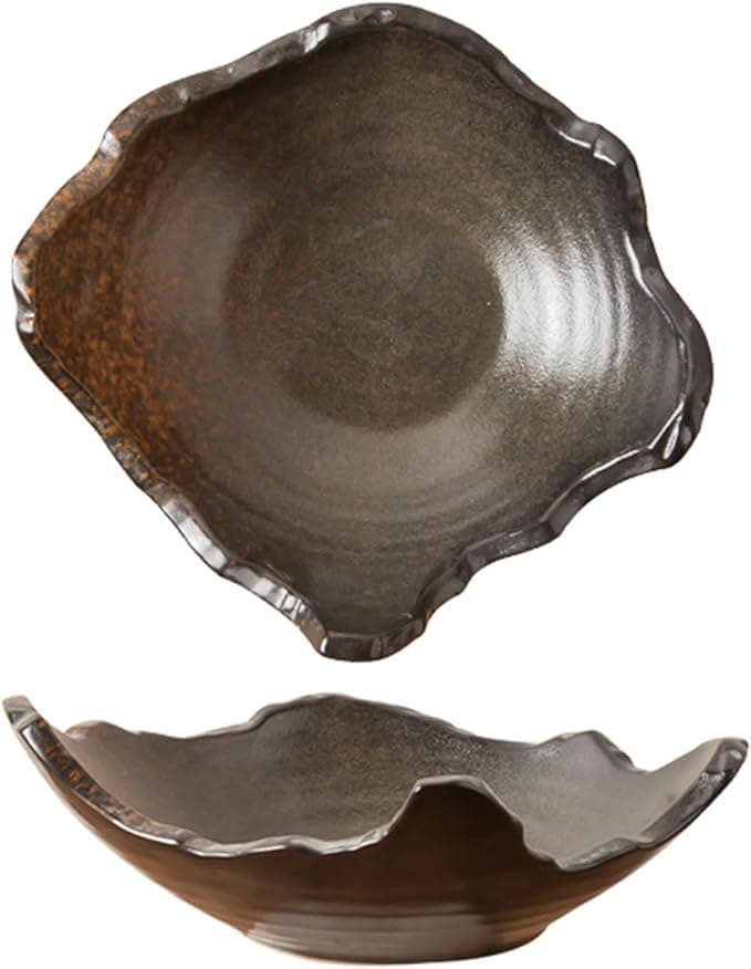 Amitofo 8" Small Ceramic Decorative Bowl 1 Pice – Irregular Rim Reactive Glaze Candy Plate, Berry Bowl, Entryway Catchall, Japanese Style Fruit Dish for Tabletop or Home Decor (Black): Home & Kitchen