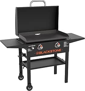BLACKSTONE 1883 Original 28” Griddle with Integrated Protective Hood and Counter Height Side Shelves, Powder Coated Steel, Black : Home & Kitchen