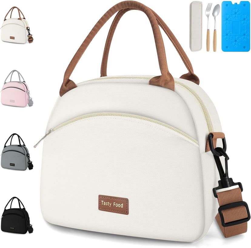BUMOKO Bolsa de Almuerzo, Lonchera Termica para Mujer Hombre, Con Cubiertos y Bolsas de Hielo, Bolsa de Almuerzo Reutilizable, para Viajes, Picnic, Trabajo, Impermeable y Térmica (Beige) : Amazon.com.mx: Hogar y Cocina