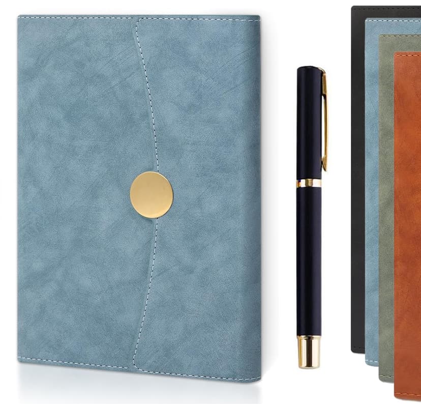 Cuadernos A5 con Tapa Dura en Cuero Vegano，Cuaderno para Notas Con Rayas，Suministros Escolares Oficina con BolíGrafo, Oficina, Viajes de Negocios, para Hombres Mujeres (azul) : Amazon.com.mx: Oficina y papelería