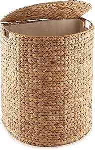 Casafield Half Moon Laundry Hamper with Lid and Removable Liner Bag - Natural, Woven Water Hyacinth Laundry Basket for Clothes and Towels : Home & Kitchen