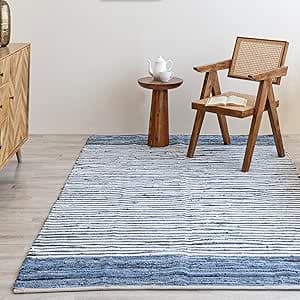 HOMEMONDE Denim Rag Rug 3'x5' Blue Recycled Soft Cotton Chindi Hand Crafted Reversible Boho Rugs for Bedroom, Living Room, Kitchen, Entyrway : Home & Kitchen