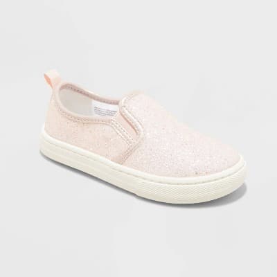 Toddler Yana Slip-On Glitter Sneakers - Cat & Jack™ Blush 7T: Faux Leather, Non-Marking Sole, Closed Round Toe, Low Top