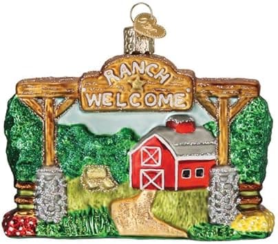 Old World Christmas Our Ranch Glass Blown Ornament for Christmas Tree, Handcrafted Holiday Decoration, Farm Animal Collection