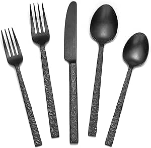 Amazon.com | KINGSTONE 20 Pcs Black Hammered Silverware Set for 4, 18/10 Stainless Steel Heavy Duty Flatware Set, Tableware Cutlery Utensil Sets for Home Restaurant Dishwasher Safe: Flatware Sets