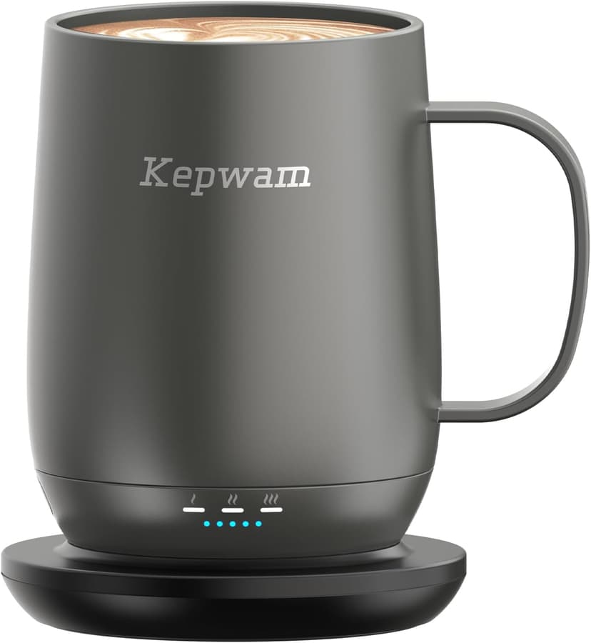 Kepwam Self Heating Coffee Mug T2, 16oz Smart Heated Coffee Mug, 150 Min Battery Life - Hot up to 149℉ Temperature Control Coffee Mug Warmer, Gifts for Dad Mom (No APP)